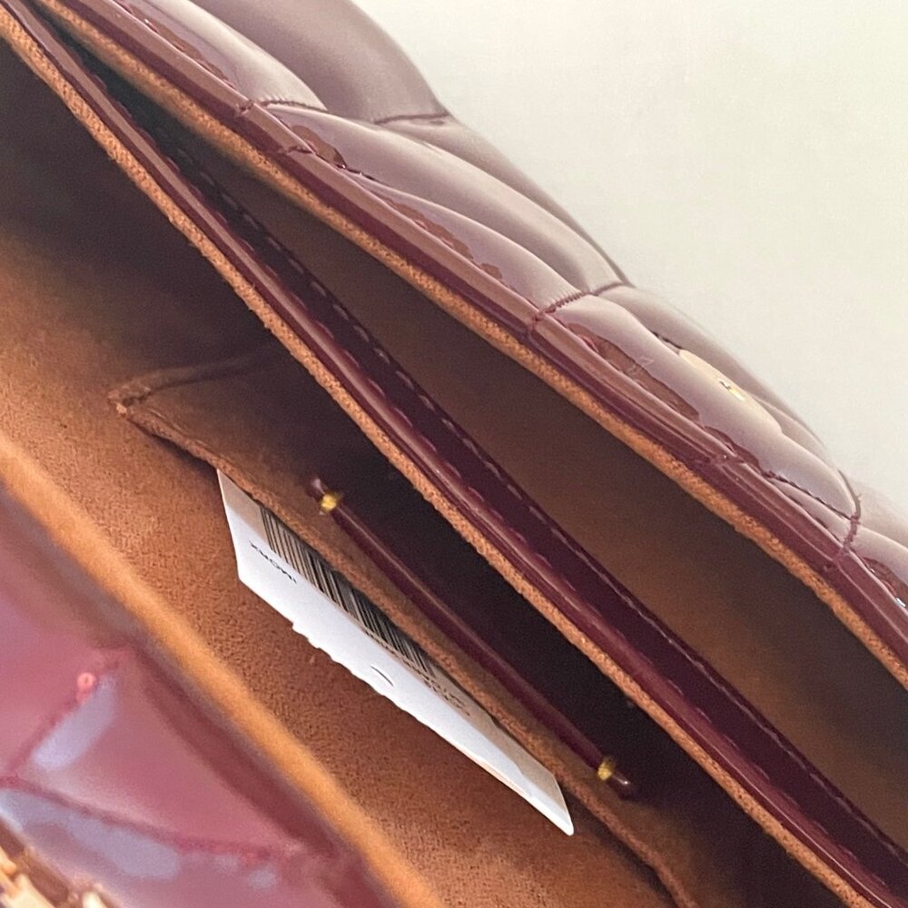 Coach Hailey Quilted Patent Leather Flap Crossbody Red Wine Small Bag - Picture 14 of 15